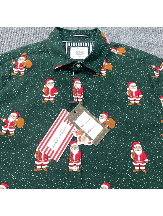 Denim & Flower Other - Denim & Flower Shirt Mens S Green Button Up Santa Claus Christmas All Over Print